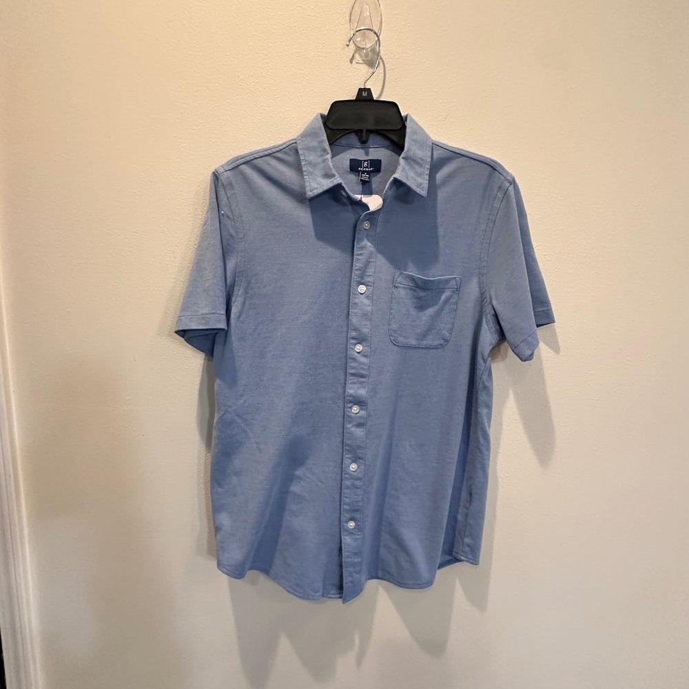 George Mens Knit Button‎ Down Shirt Blue Ash Short Sleeve Small S 34-36 NWT